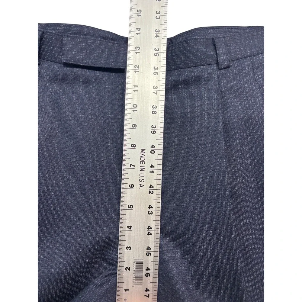 vtg 80s Bespoke 44S 38x29 Navy Blue Double Breasted 2pc Pant Suit Wool Pleated